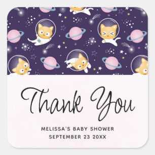 Sticker Carré Cute Kitty Chat Astronauts Motif Merci de l'événem