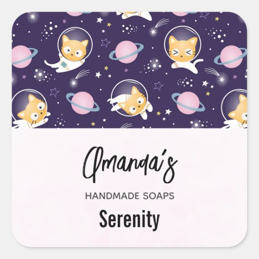 Sticker Carré Cute Kitty Chat Astronauts Motif Soap Business (Devant)