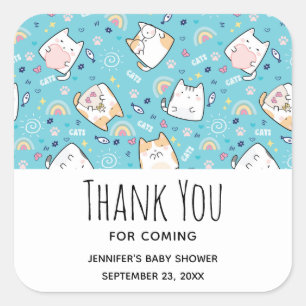 Sticker Carré Cute Kitty Chat Motif Baby shower Whimsical