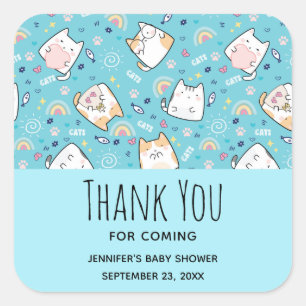 Sticker Carré Cute Kitty Chat Motif Baby shower Whimsical