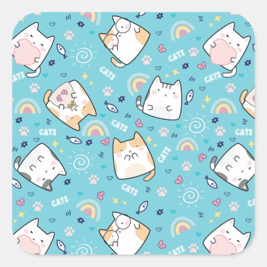 Sticker Carré Cute Kitty Chat Motif Whimsical (Devant)