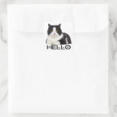 Sticker Carré Cute Kitty Noir Blanc Kitten Hello Chat (Sac)
