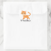 Sticker Carré Cute Kitty Orange Tabby Kitten Caricature Bonjour (Sac)