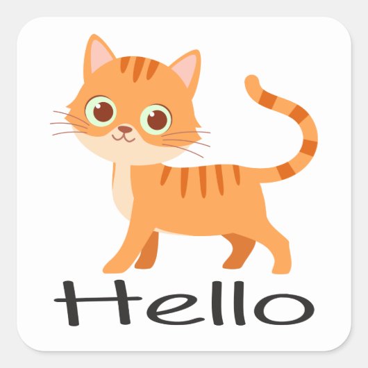 Sticker Carré Cute Kitty Orange Tabby Kitten Caricature Bonjour (Devant)