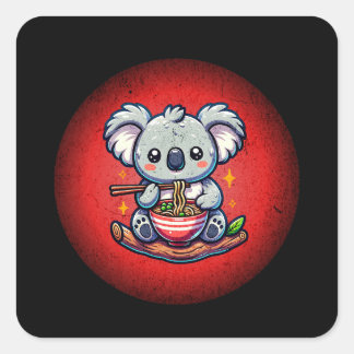 Sticker Carré Cute Koala manger Ramen