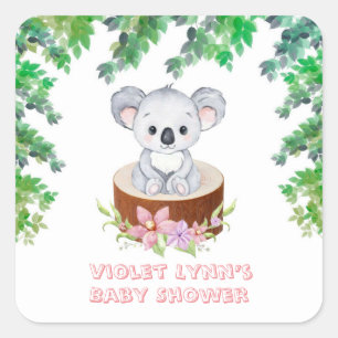 Sticker Carré Cute Koala ours Baby shower fille