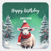 Sticker Carré Cute Lama mouton Noël arbre d'anniversaire fille f (Devant)