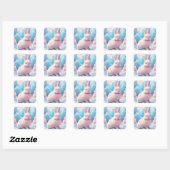 Sticker Carré Cute Lapin Rose Coton Bonbons Nuages (Feuille)