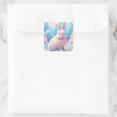 Sticker Carré Cute Lapin Rose Coton Bonbons Nuages (Sac)