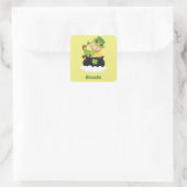 Sticker Carré Cute Leprechaun sur une casserole d'or (Sac)