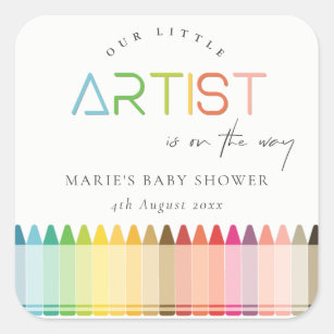 Sticker Carré Cute Little Artist Crayon Fun Rainbow Baby shower