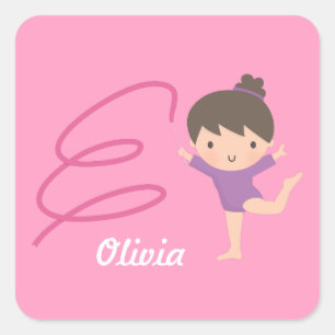 Sticker Carré Cute Little Gymnast Girl et Ribbon Gymnastique