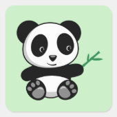 Sticker Carré Cute Little Panda avec Bâton en Bambou vert (Devant)