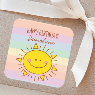 Sticker Carré Cute Little Rainbow Sunshine Enfants Joyeux annive