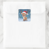 Sticker Carré Cute little reindeer with Christmas hat (Sac)