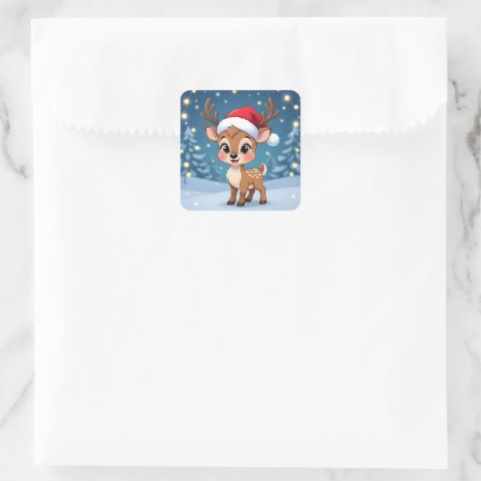 Sticker Carré Cute little reindeer with Christmas hat (Sac)