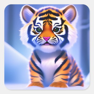 Sticker Carré Cute Little Tiger Cub