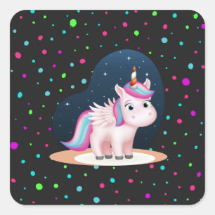 Sticker Carré Cute Little Unicorn