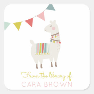 Sticker Carré Cute Llama   De la Bibliothèque de