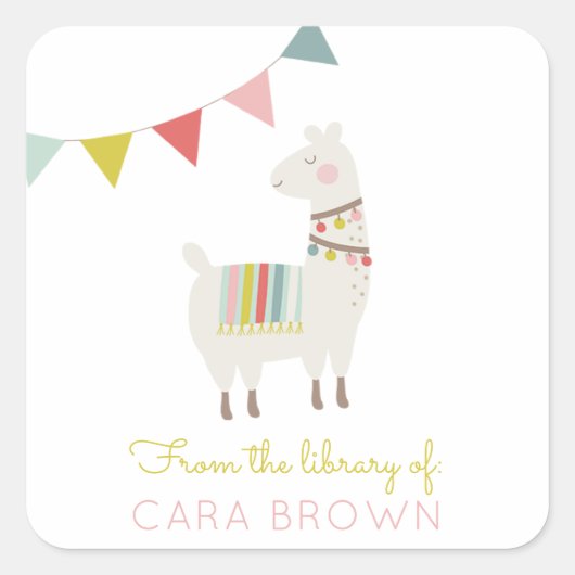 Sticker Carré Cute Llama | De la Bibliothèque de (Devant)