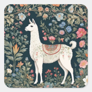 Sticker Carré Cute Llama Élégant Floral