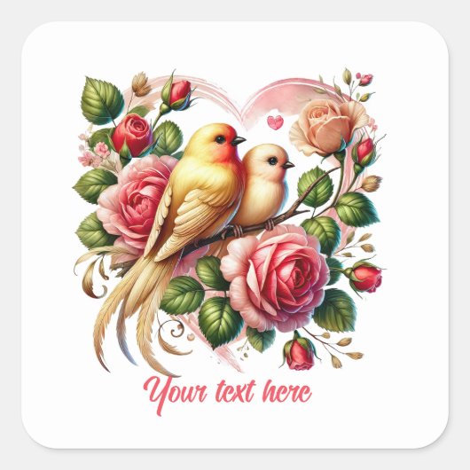 Sticker Carré Cute love birds customizable Wedding (Devant)
