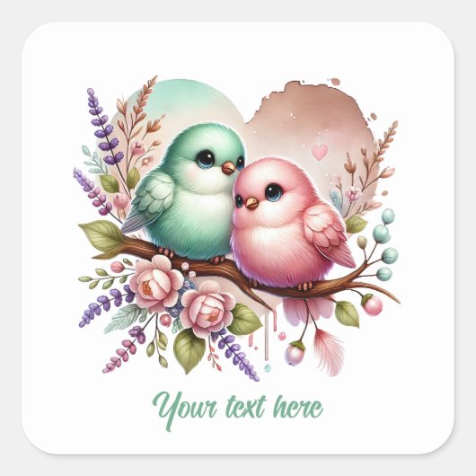 Sticker Carré Cute love birds customizable Wedding (Devant)