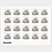 Sticker Carré Cute Maltese Chiot assis avec ses jouets (Feuille)