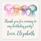 Sticker Carré Cute méduse sous la mer Anniversaire Merci (Devant)