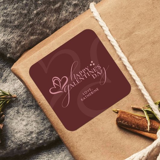 Sticker Carré Cute Minimal Modern Maroon Script Galentines Day 