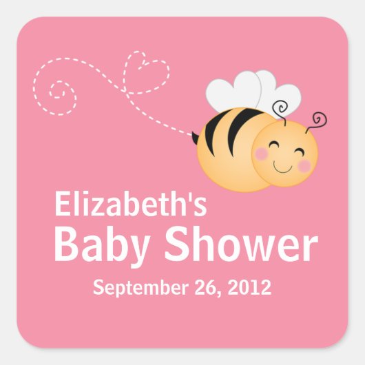 Sticker Carré Cute Modern Honey Bee Baby shower Invitation (Devant)
