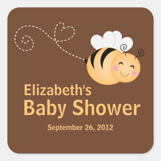 Sticker Carré Cute Modern Honey Bee Baby shower Invitation (Devant)