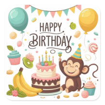 Cute Monkey Happy Birthday Party
