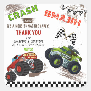 Sticker Carré Cute Monster Merci Anniversaire de enfant de voitu