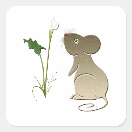 Sticker Carré Cute Mouse et Calla Lily (Devant)