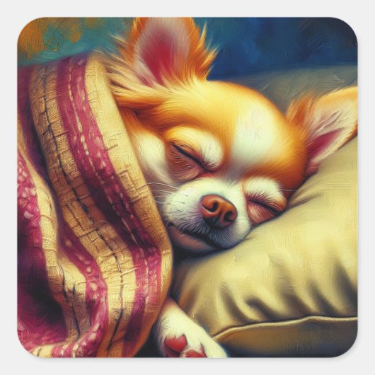 Sticker Carré Cute Napping Chihuahua (Devant)