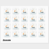 Sticker Carré Cute Nautical Blue Sailboat Pastel Anniversaire de (Feuille)