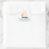 Sticker Carré Cute Nautical Blue Sailboat Pastel Anniversaire de (Sac)