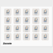 Sticker Carré Cute Nautical Blue Sailing Ship Baby Shower (Feuille)