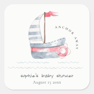 Sticker Carré Cute Nautical Pastel Rouge Bleu Baby shower de voi