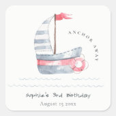Sticker Carré Cute Nautical Soft Red Blue Anniversaire de enfant (Devant)