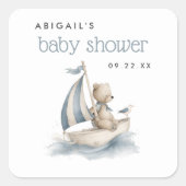 Sticker Carré Cute Nautical Teddy Bear Boys Baby Shower (Devant)