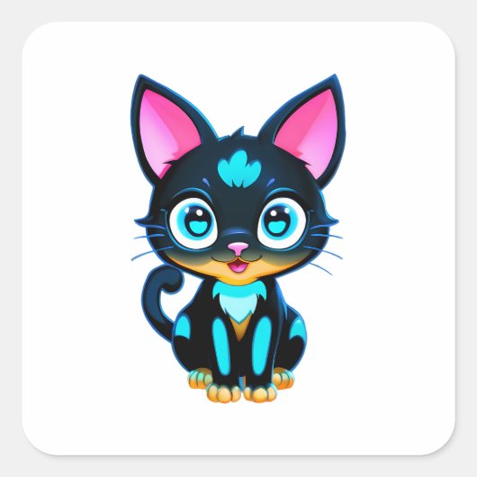 Sticker Carré Cute Neon Chat (Devant)
