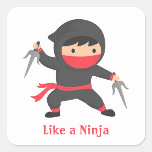 Sticker Carré Cute Ninja Boy avec des armes saïques pour les enf