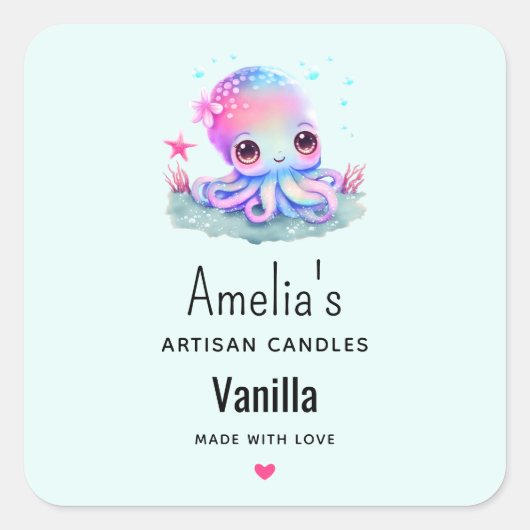 Sticker Carré Cute Octopus Sea Creator Candle Business (Devant)