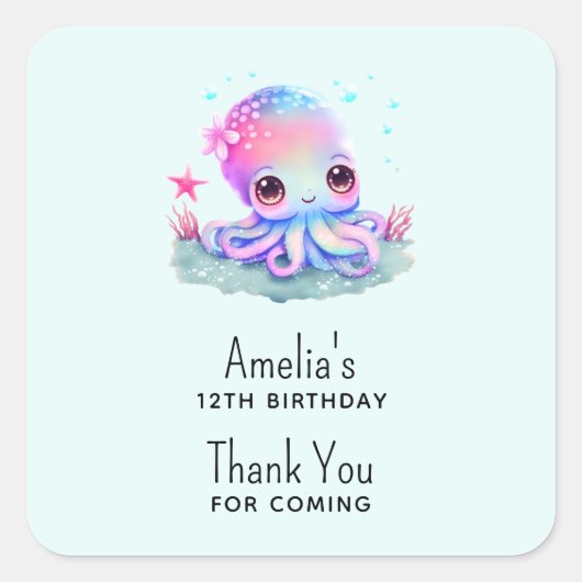 Sticker Carré Cute Octopus Sea Creator Merci d'événement (Devant)