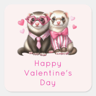 Sticker Carré Cute Otter Couple dans l'Heureuse Sainte-Valentin