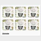 Sticker Carré Cute Ours Noir Merci de bois Anniversaire (Feuille)