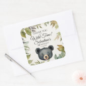 Sticker Carré Cute Ours Noir Merci de bois Anniversaire (Enveloppe)