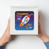 Sticker Carré Cute Outer Space Rocket Ship Blast Off Birthday